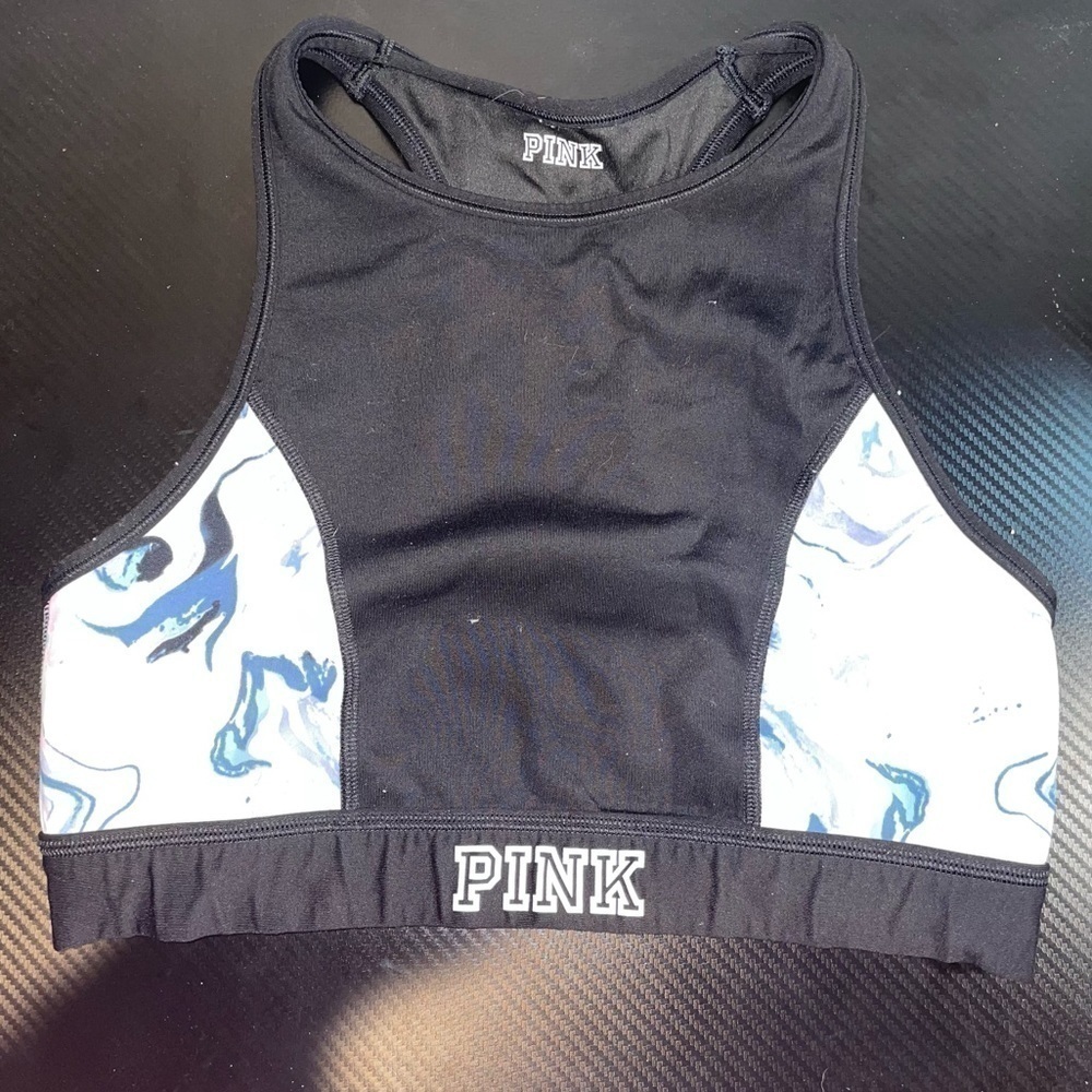 Victoria's Secret Pink Sports Bra High Neck Reversible Unlined Marble L